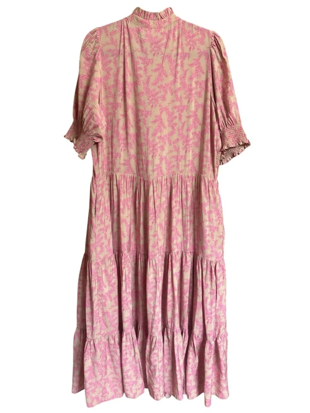 Tuckernuck Hyacinth House Tan & Pink Vines Bennett Maxi Dress Cottagecore XL - Picture 3 of 7